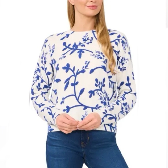 NWT CeCe Floral Vines Crewneck Sweater - Picture 1 of 4